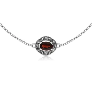 Damen Sterlingsilber Oval Granat und Markasit Cluster-Armband