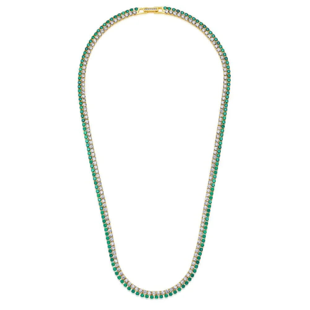 Double Row Clear And Emerald Color Round Cut 18'' Tennis Necklace Sale