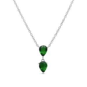 DOUBLED PEAR STONES SILVER NECKLACE