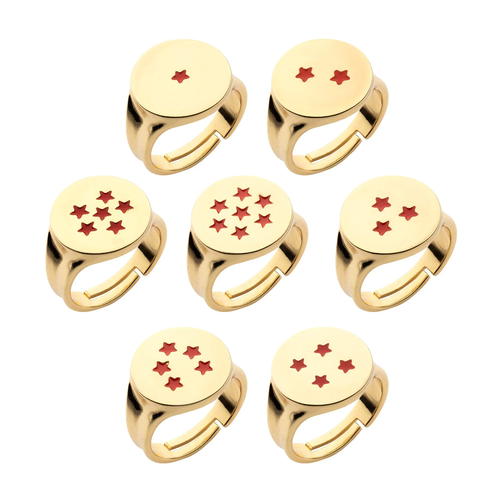 Dragon Ball Gold Plated Base Metal Star Adjustable Signet Ring Set with Enamel Artwork