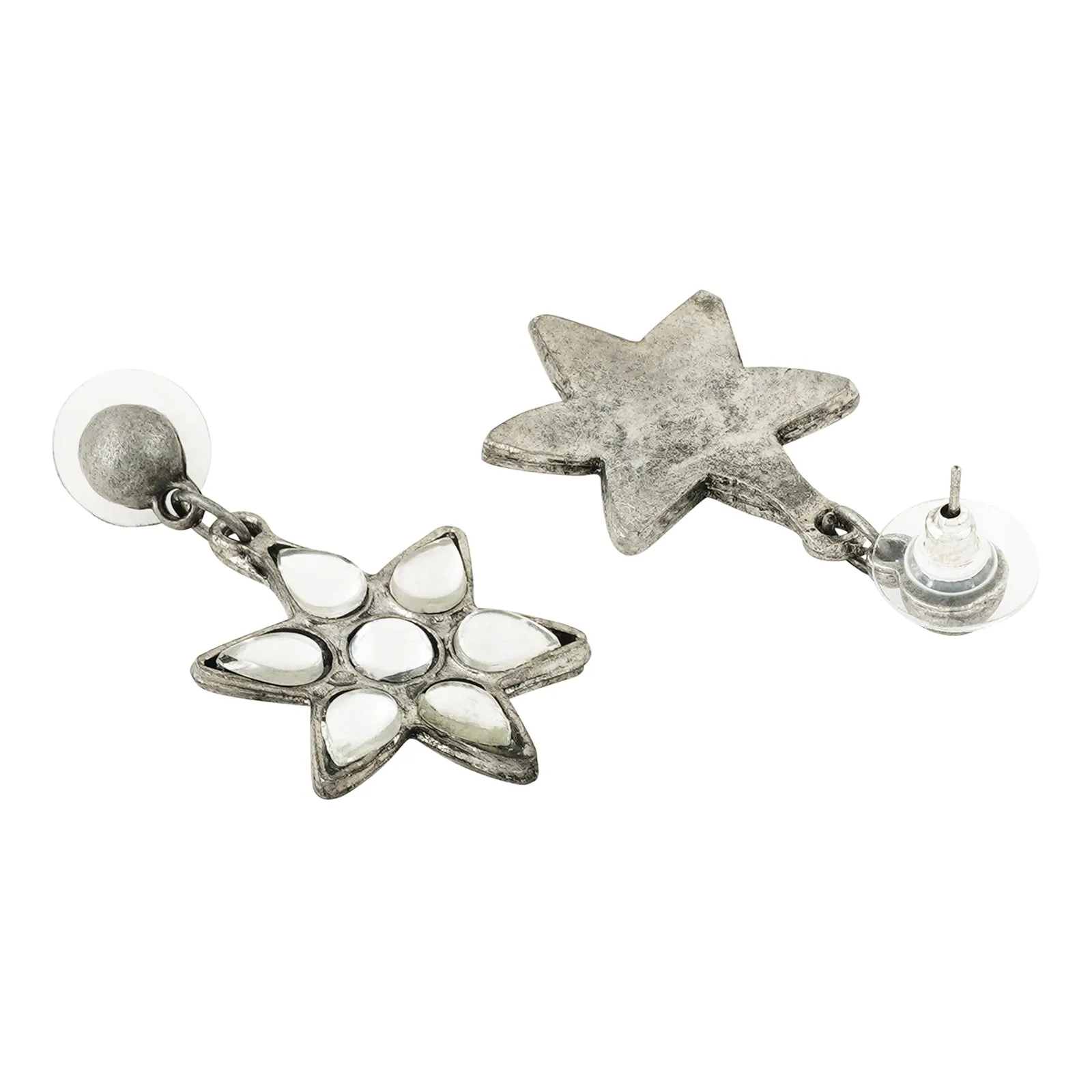 Dravya Silver Oxidised White stone  Necklace Set