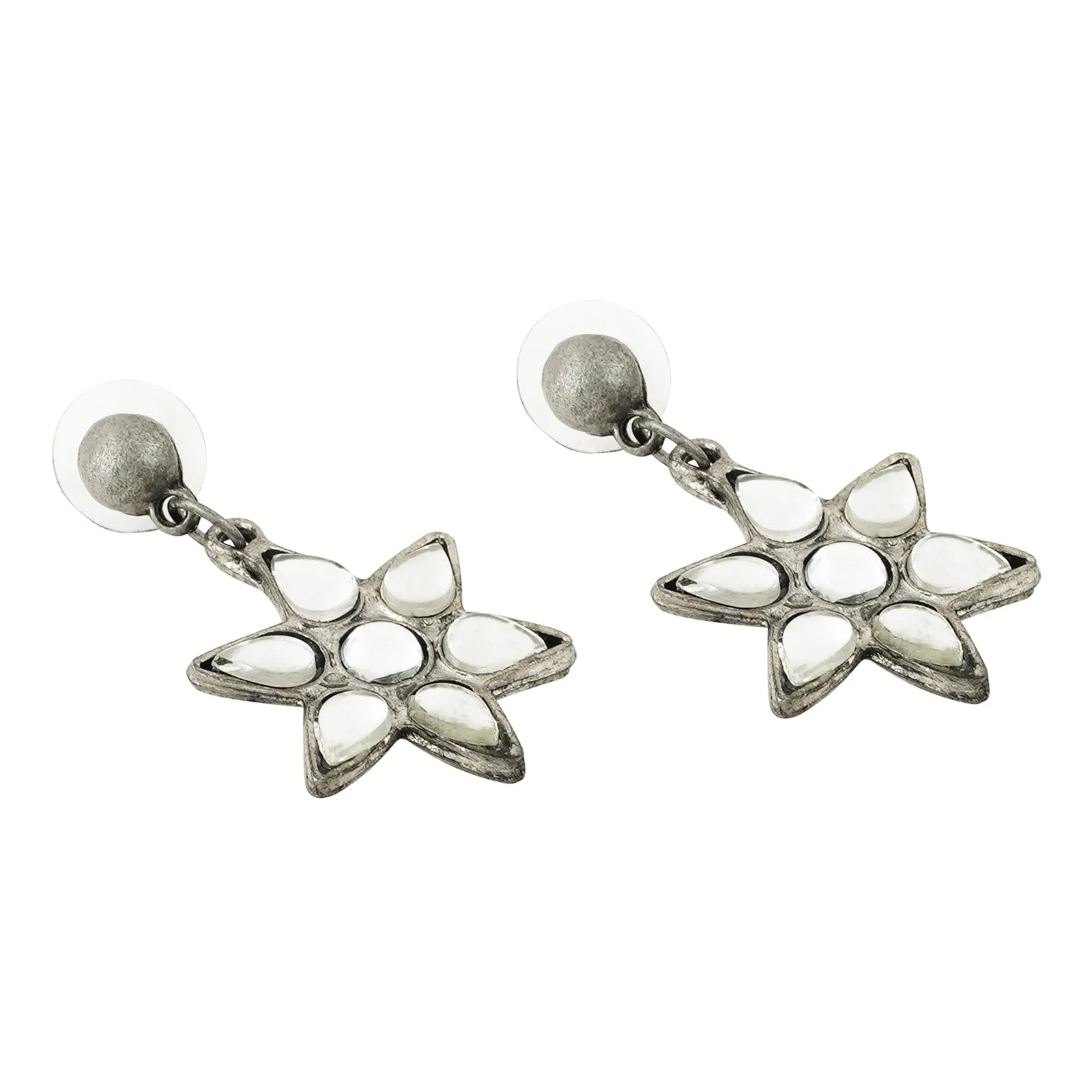 Dravya Silver Oxidised White stone  Necklace Set