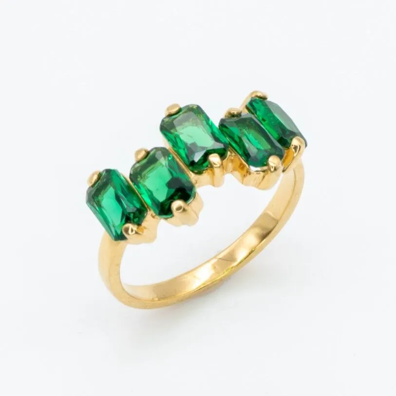 Emerald Baguette Ring - Gold Emerald Ring - Half Eternity Gold Band