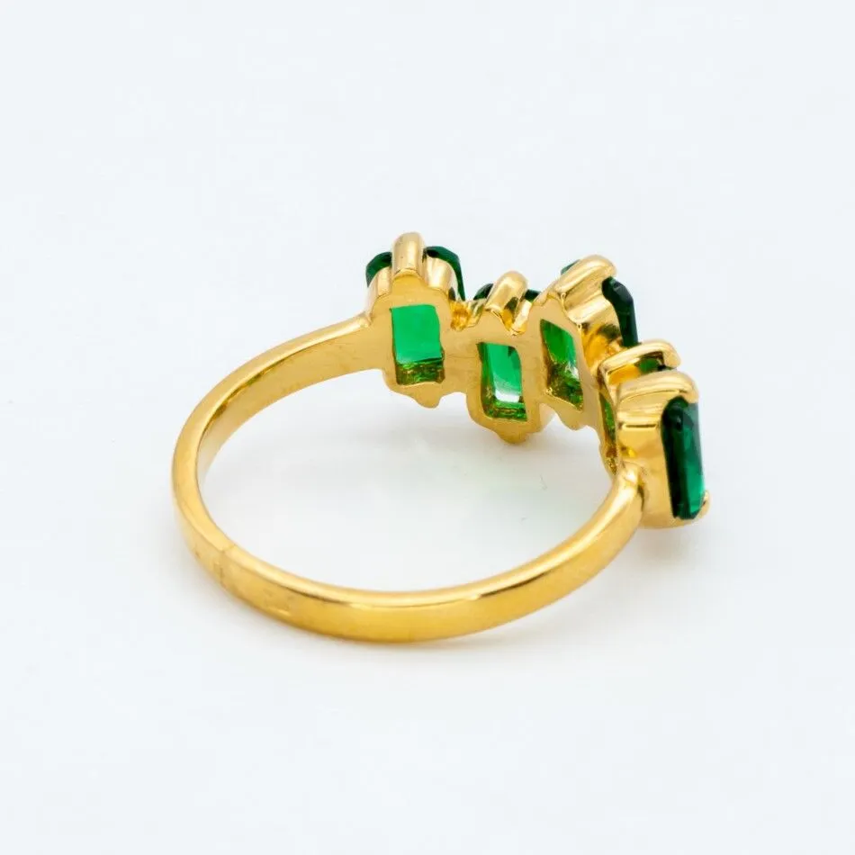 Emerald Baguette Ring - Gold Emerald Ring - Half Eternity Gold Band