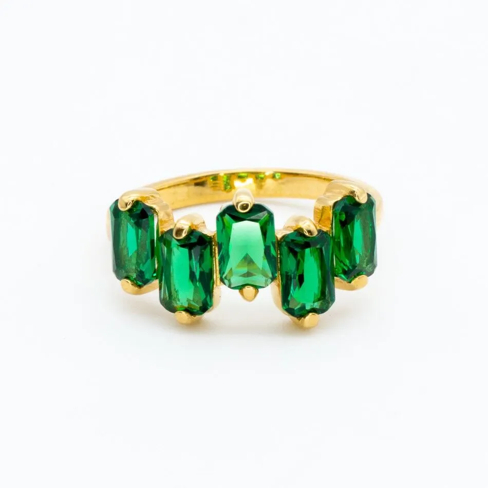Emerald Baguette Ring - Gold Emerald Ring - Half Eternity Gold Band
