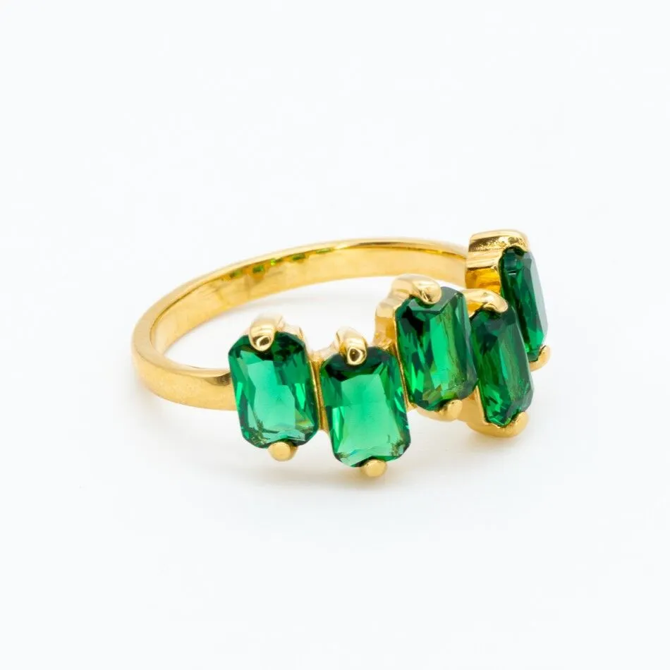 Emerald Baguette Ring - Gold Emerald Ring - Half Eternity Gold Band
