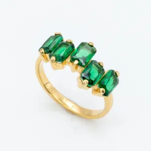 Emerald Baguette Ring - Gold Emerald Ring - Half Eternity Gold Band
