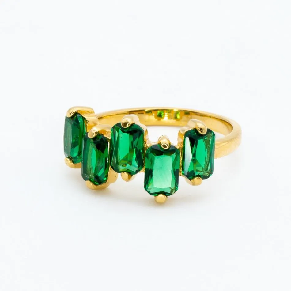 Emerald Baguette Ring - Gold Emerald Ring - Half Eternity Gold Band