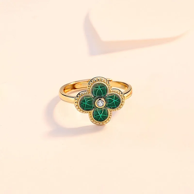 Emerald Green Four Leaf Clover Ring