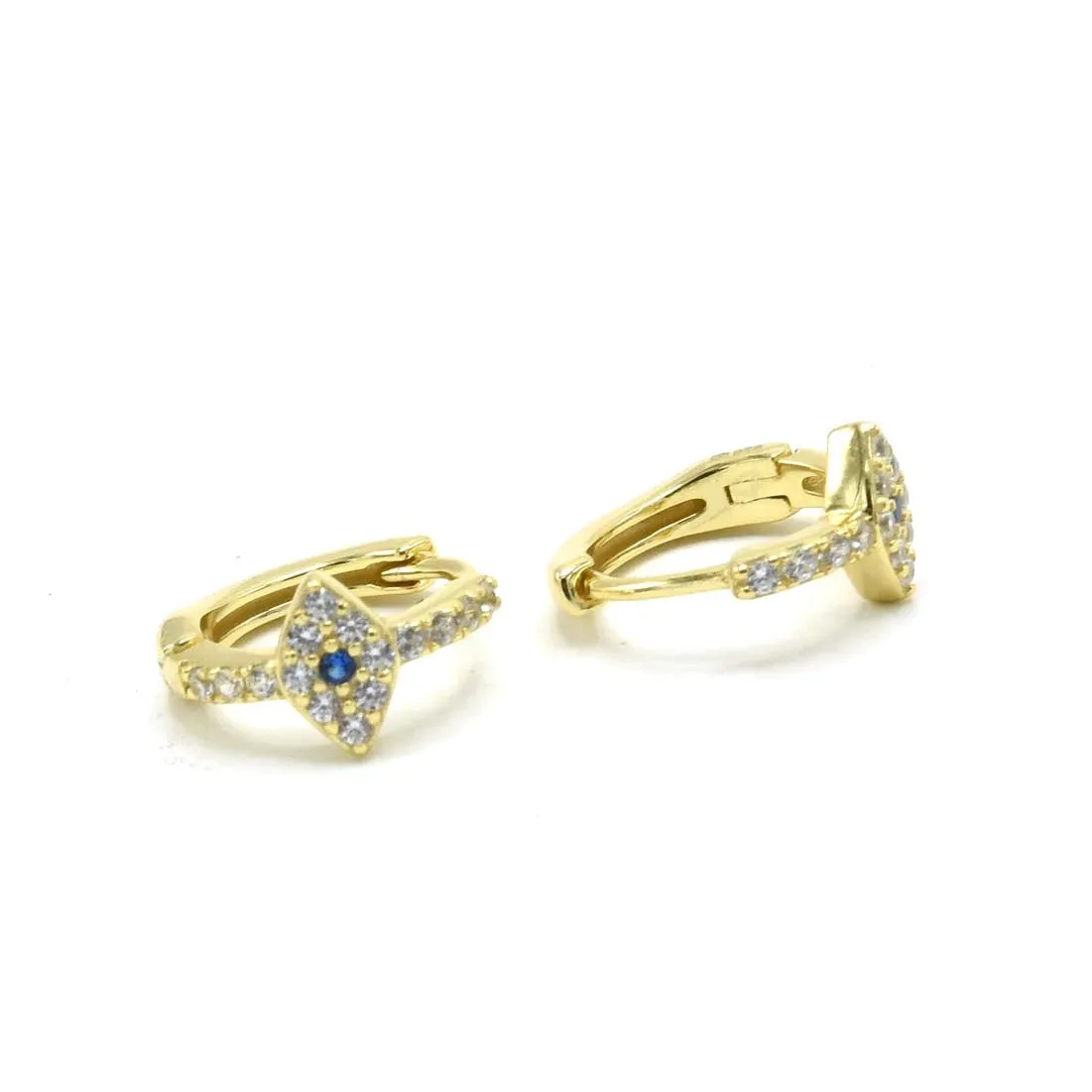 Evil eye Hoop Earrings, Lucky Almond Eye Diamond CZ Huggie Hoop Earrings