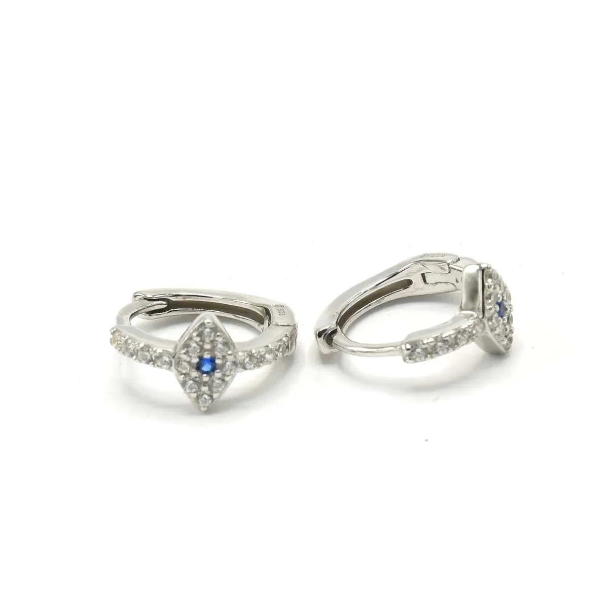 Evil eye Hoop Earrings, Lucky Almond Eye Diamond CZ Huggie Hoop Earrings