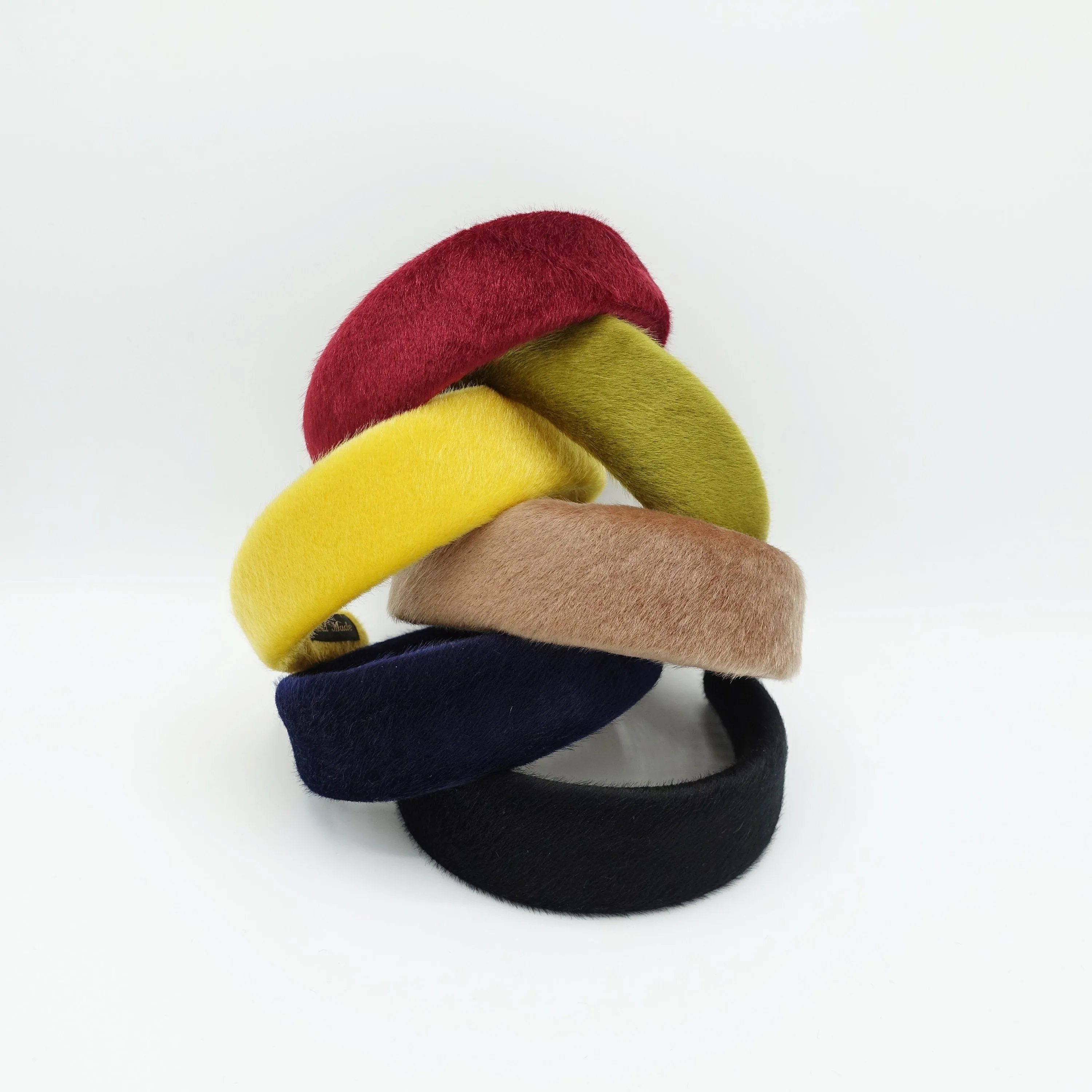 fabric fur headband padded imitated calf fur leather hairband Fall Winter hair accessory for women
