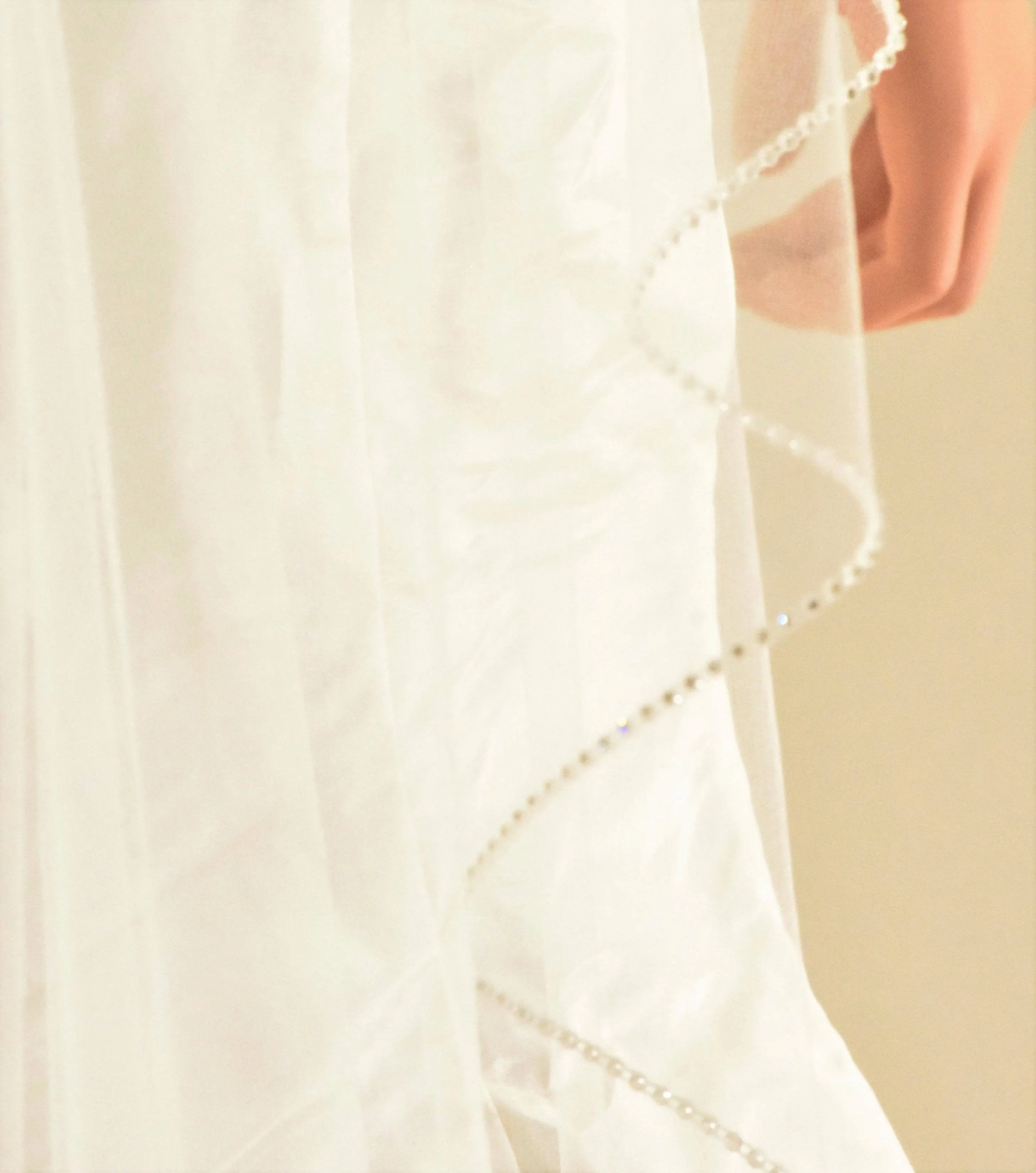 Floor Length Angel Cut Veil with Rhinestone Edge