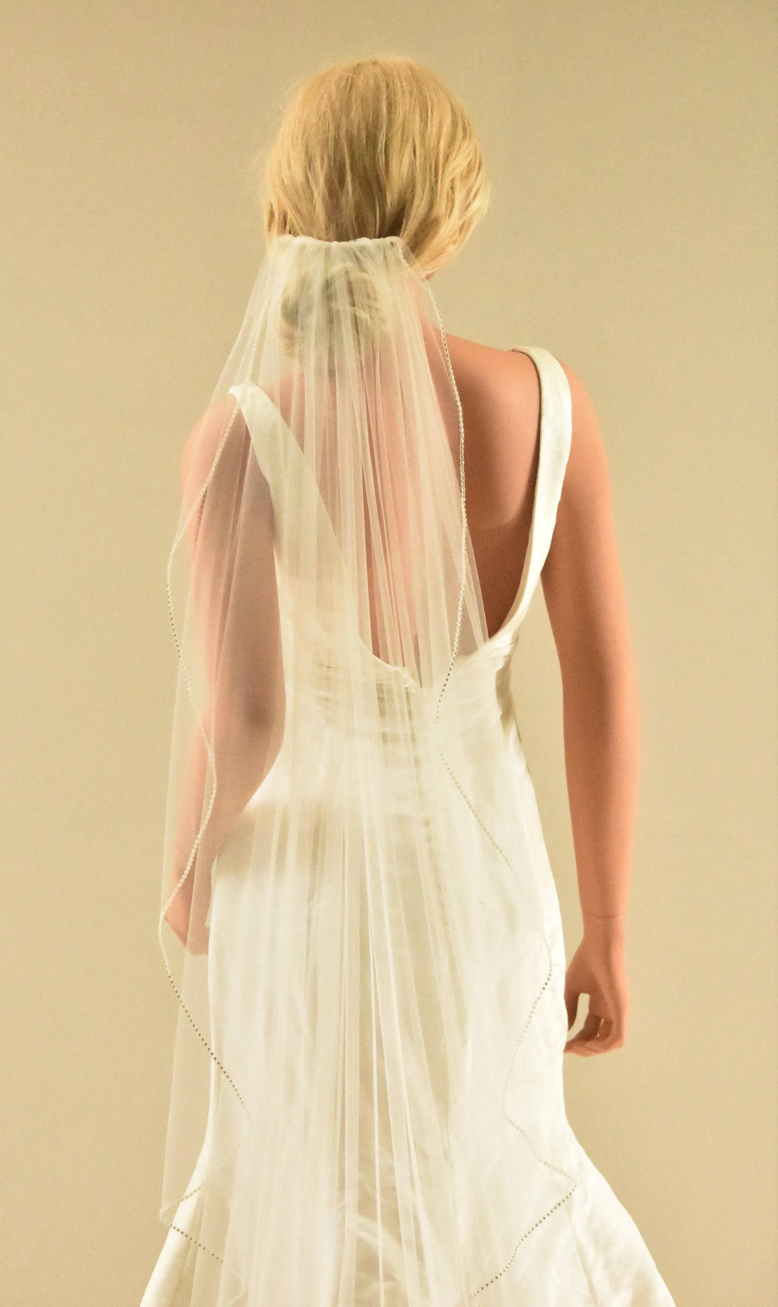 Floor Length Angel Cut Veil with Rhinestone Edge