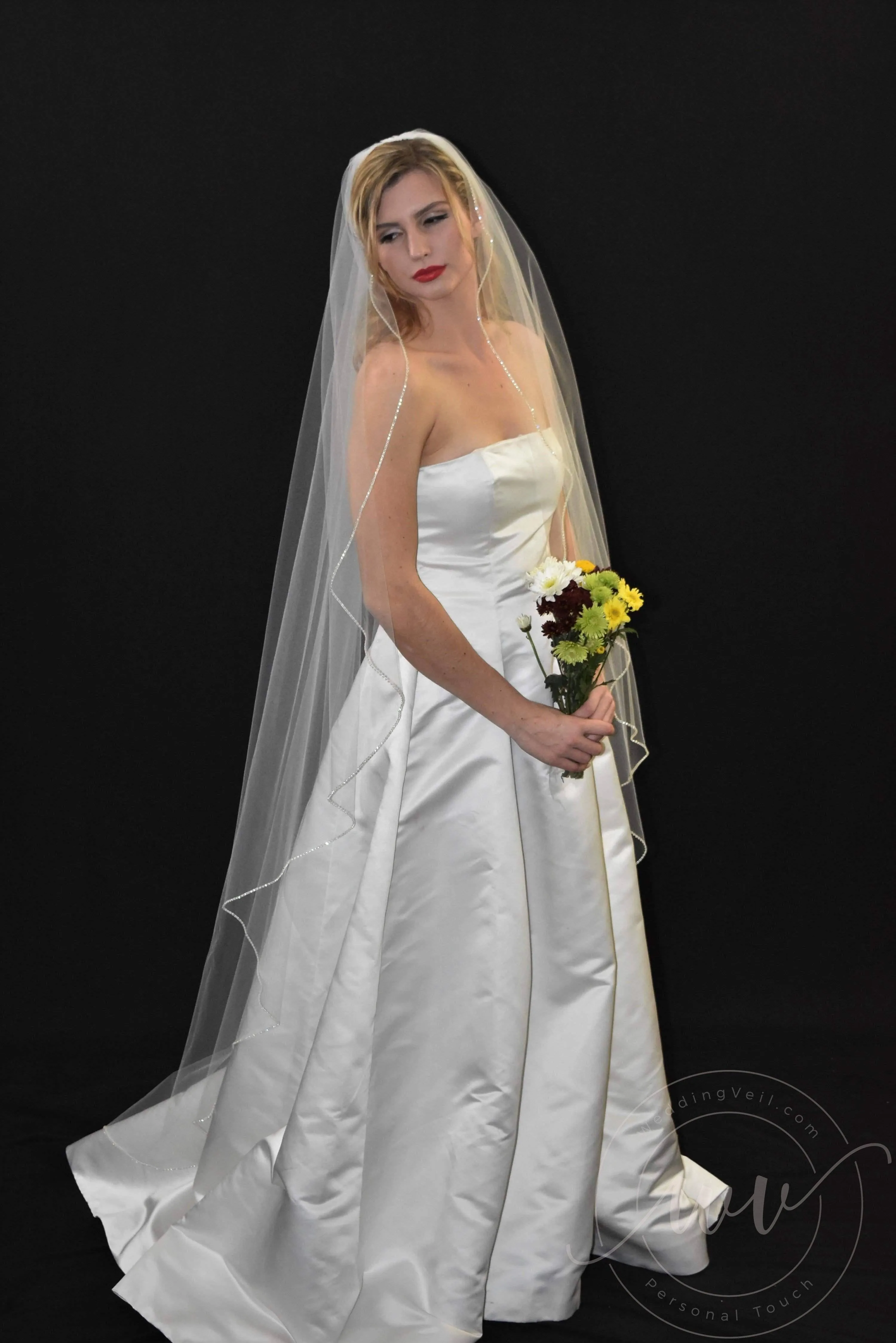 Floor Length Angel Cut Veil with Rhinestone Edge