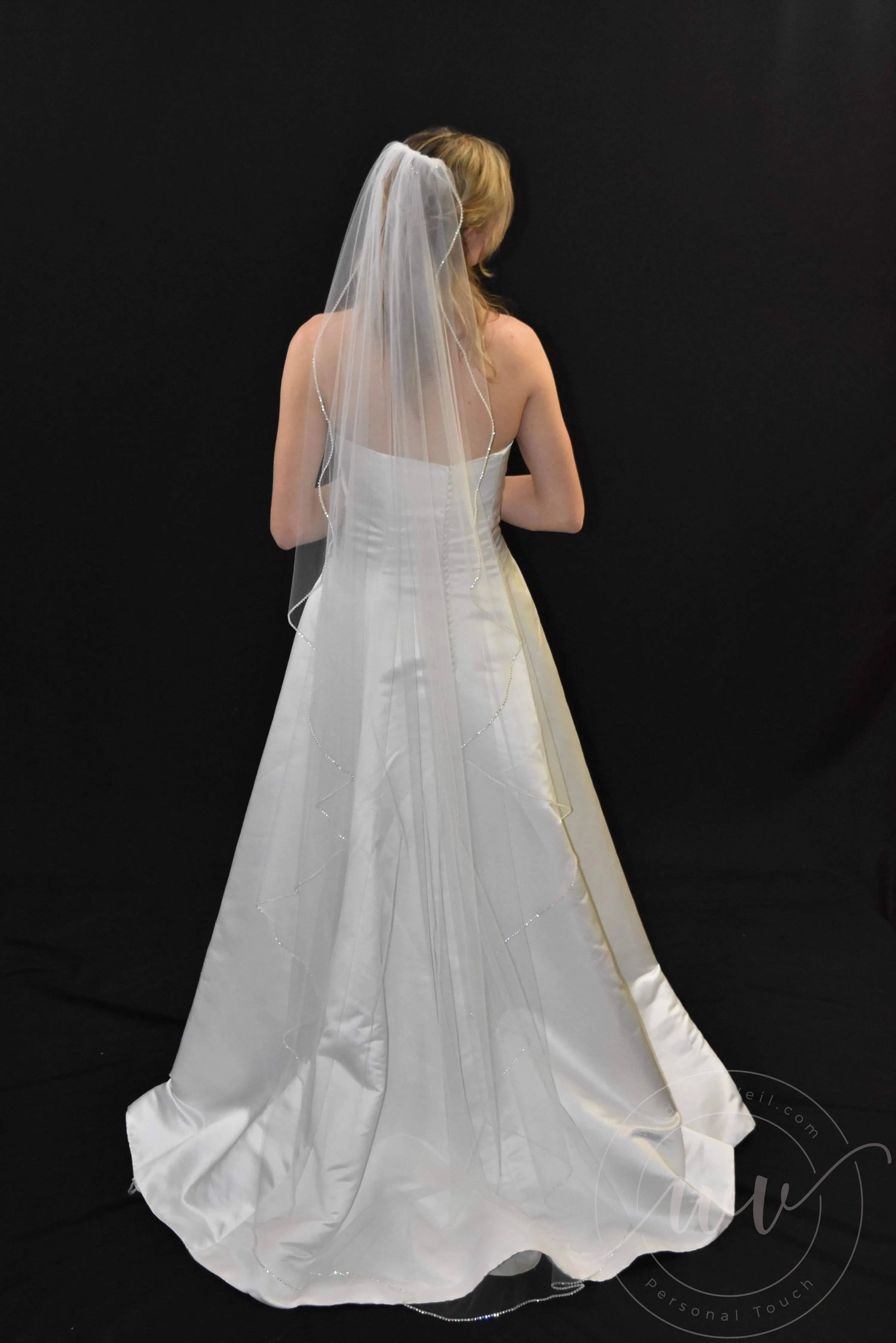 Floor Length Angel Cut Veil with Rhinestone Edge