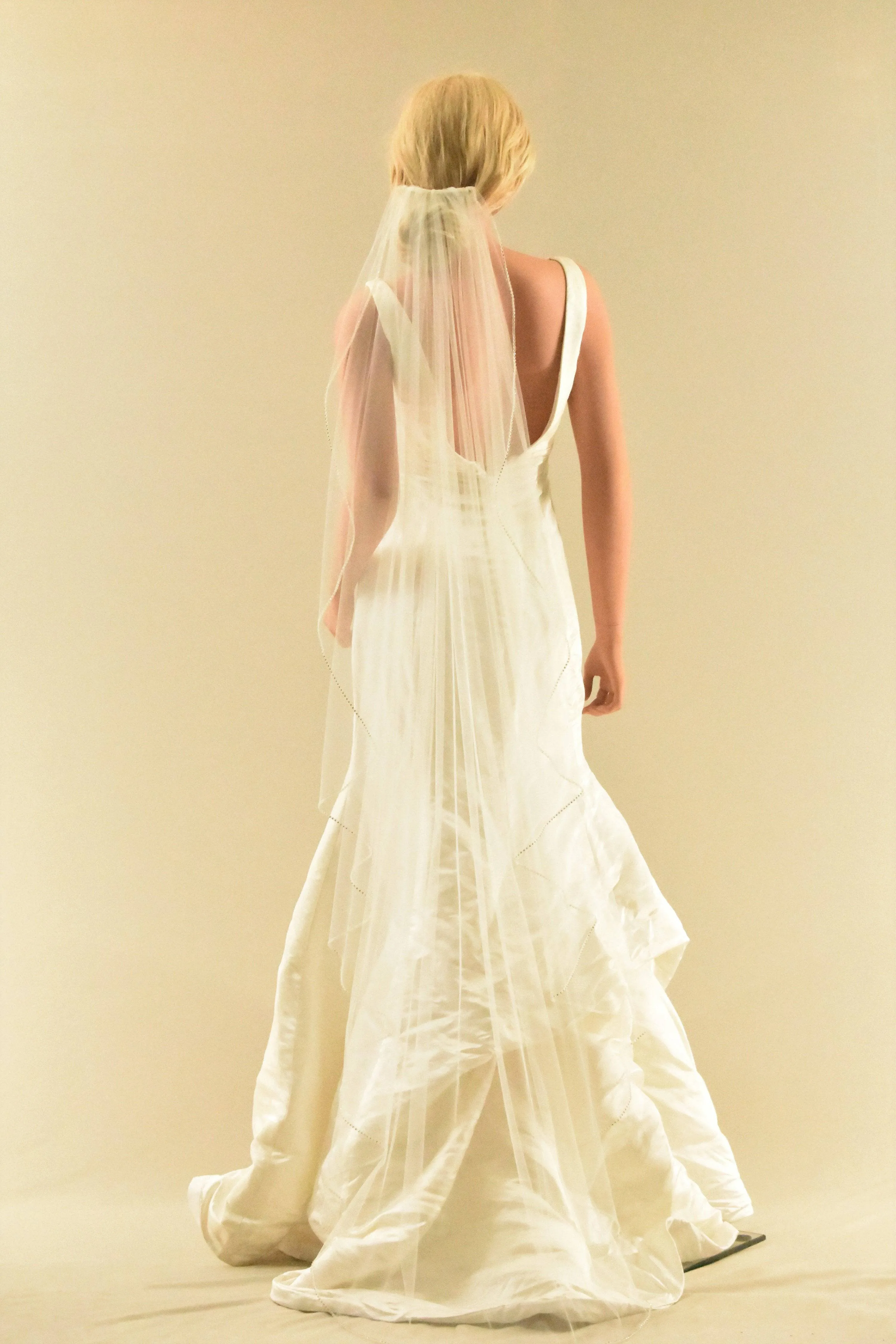 Floor Length Angel Cut Veil with Rhinestone Edge
