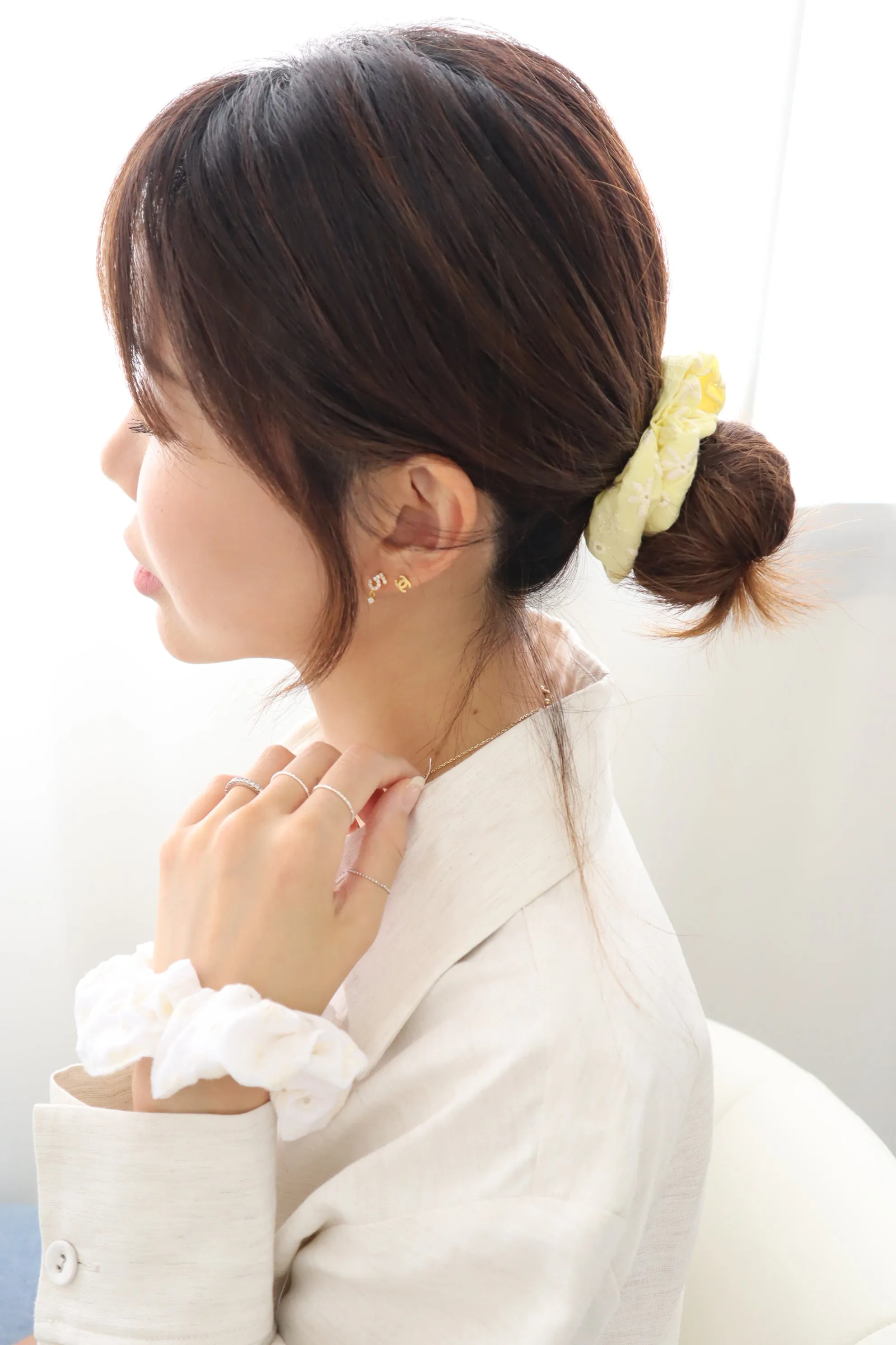 Flower Eyelet Embroidery Pattern Scrunch Hair Tie