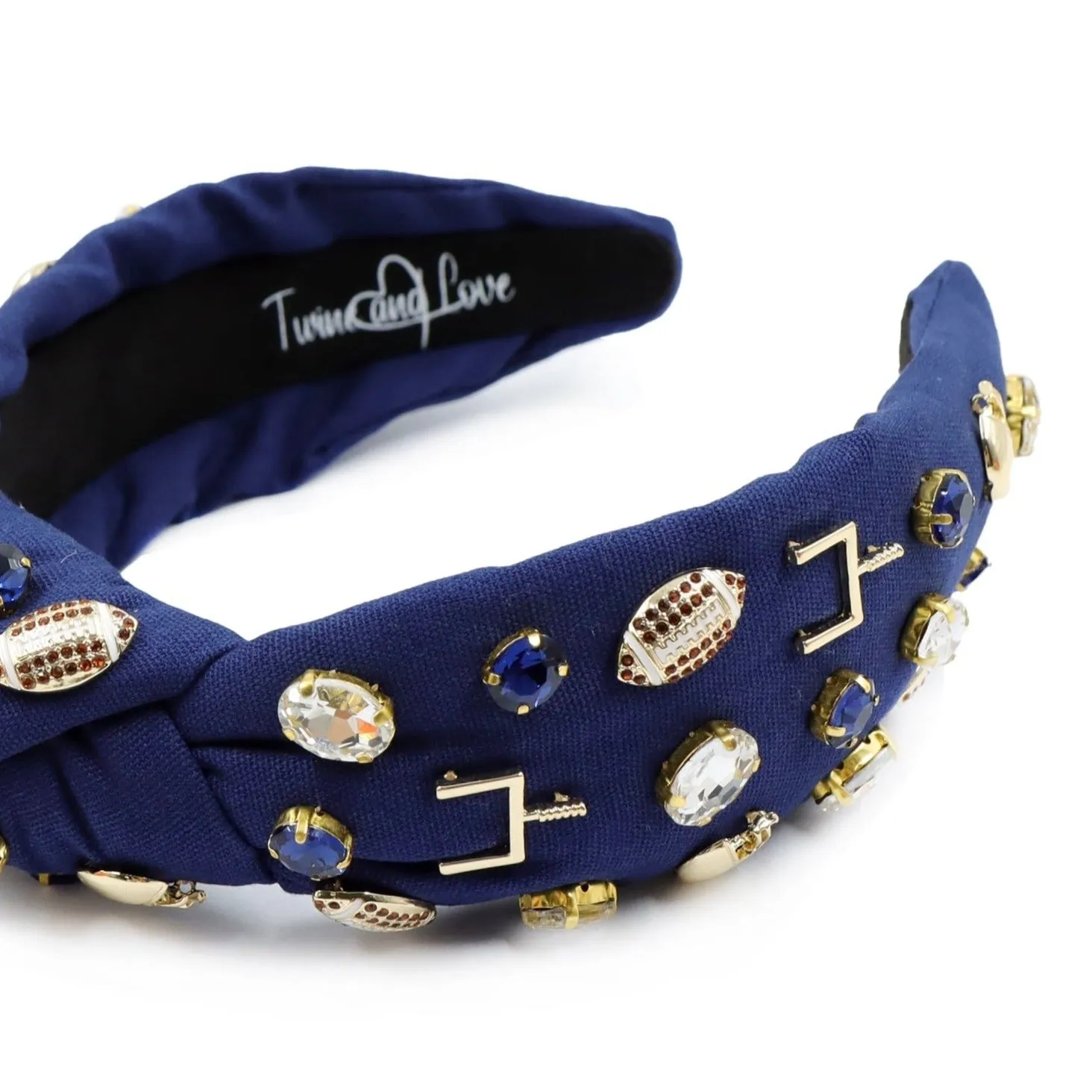 Football Jeweled Knot Headband (Blue)