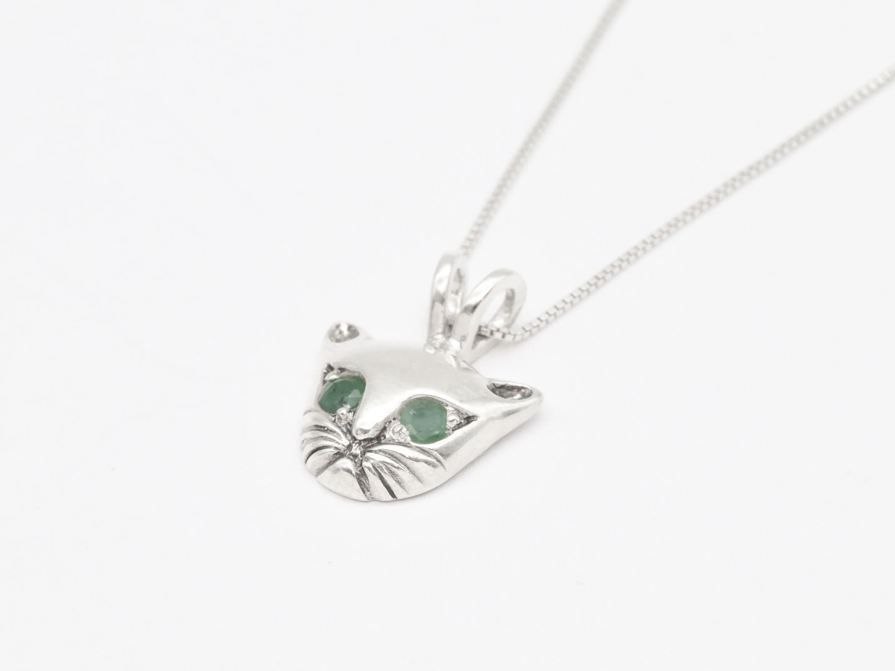 Genuine Emerald Cat Pendant - Cat Lover Necklace - Green Cat Pendant