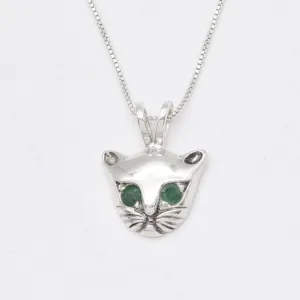 Genuine Emerald Cat Pendant - Cat Lover Necklace - Green Cat Pendant