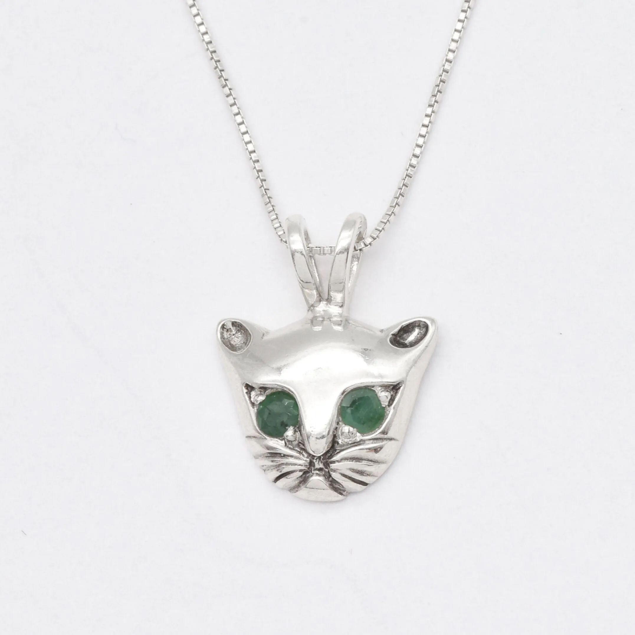 Genuine Emerald Cat Pendant - Cat Lover Necklace - Green Cat Pendant