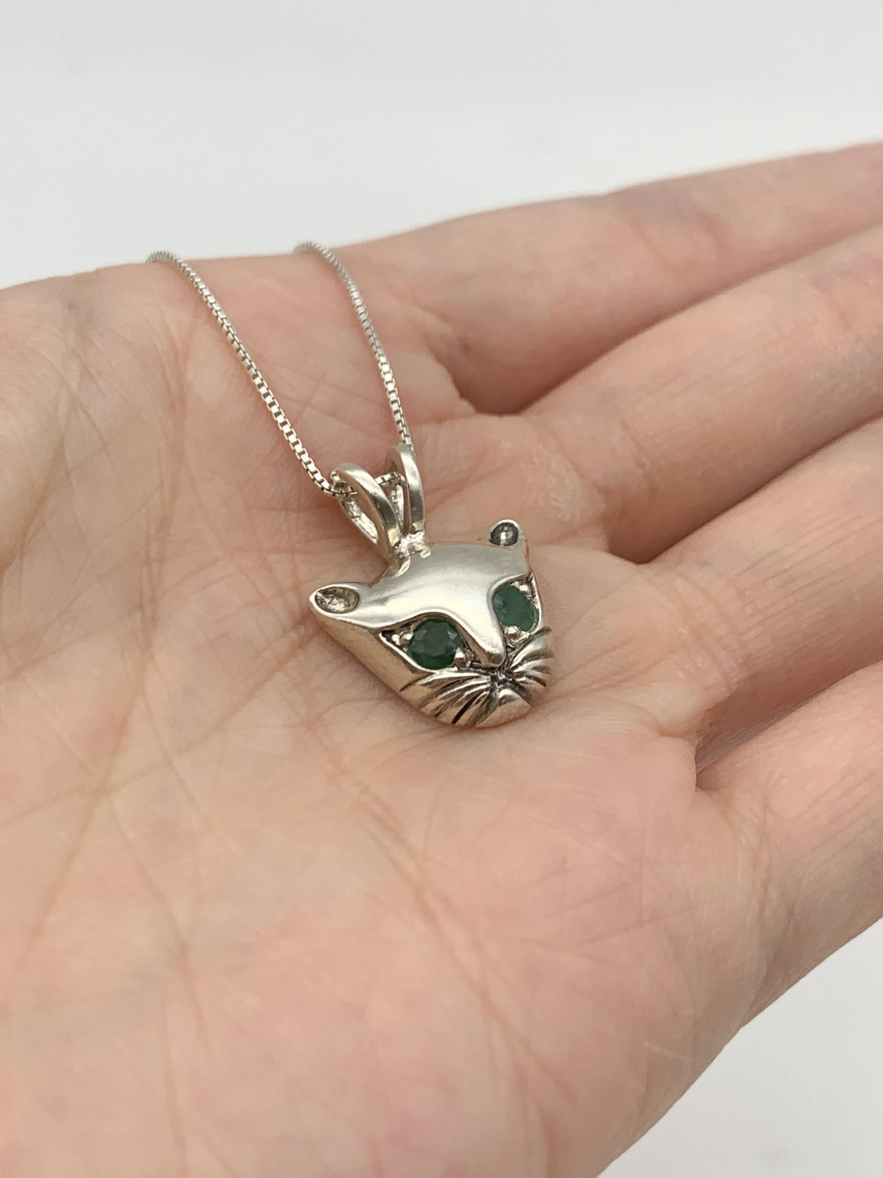 Genuine Emerald Cat Pendant - Cat Lover Necklace - Green Cat Pendant
