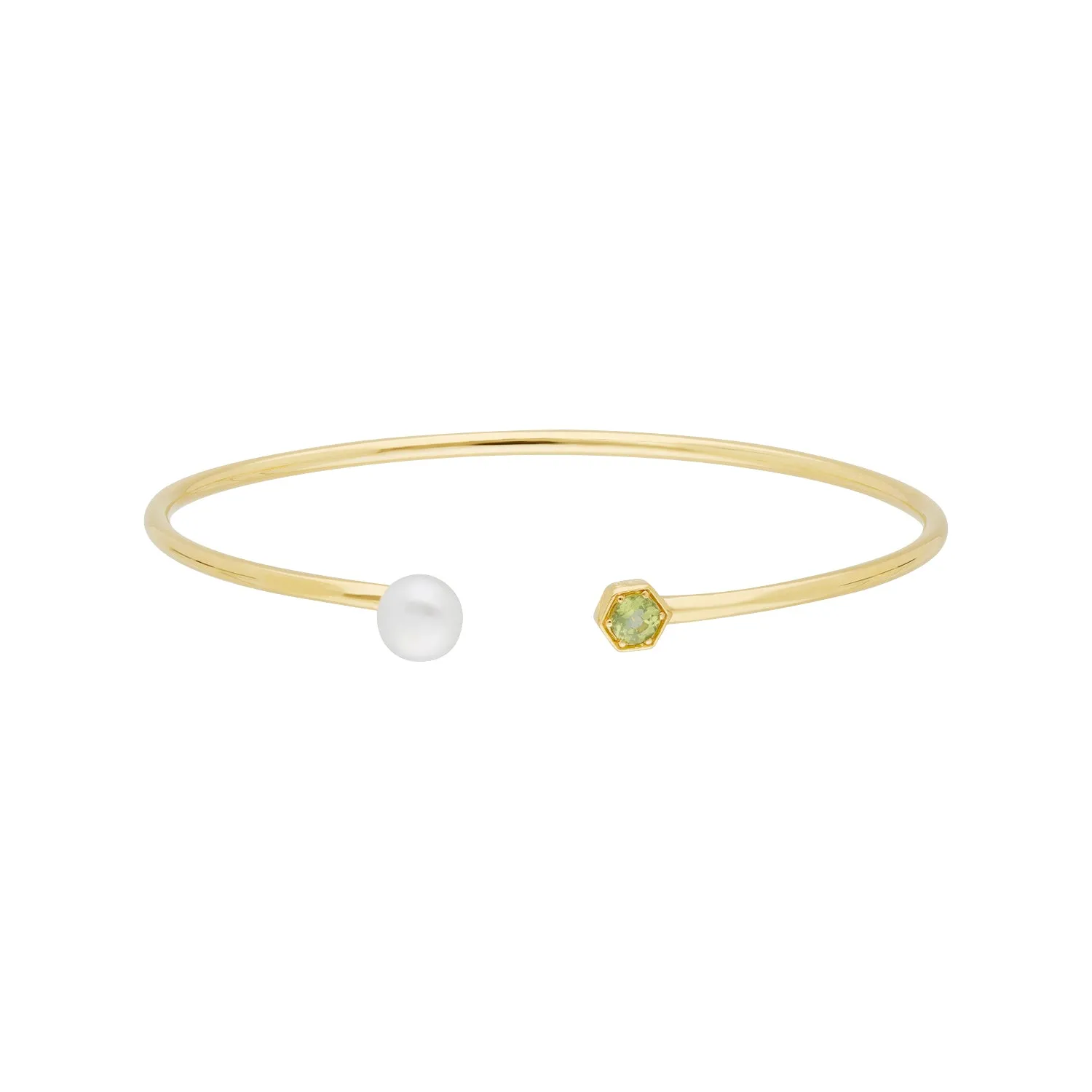 Geometrischer Perlen & Peridot Offen Armreif in Vergoldetem Sterling Silber