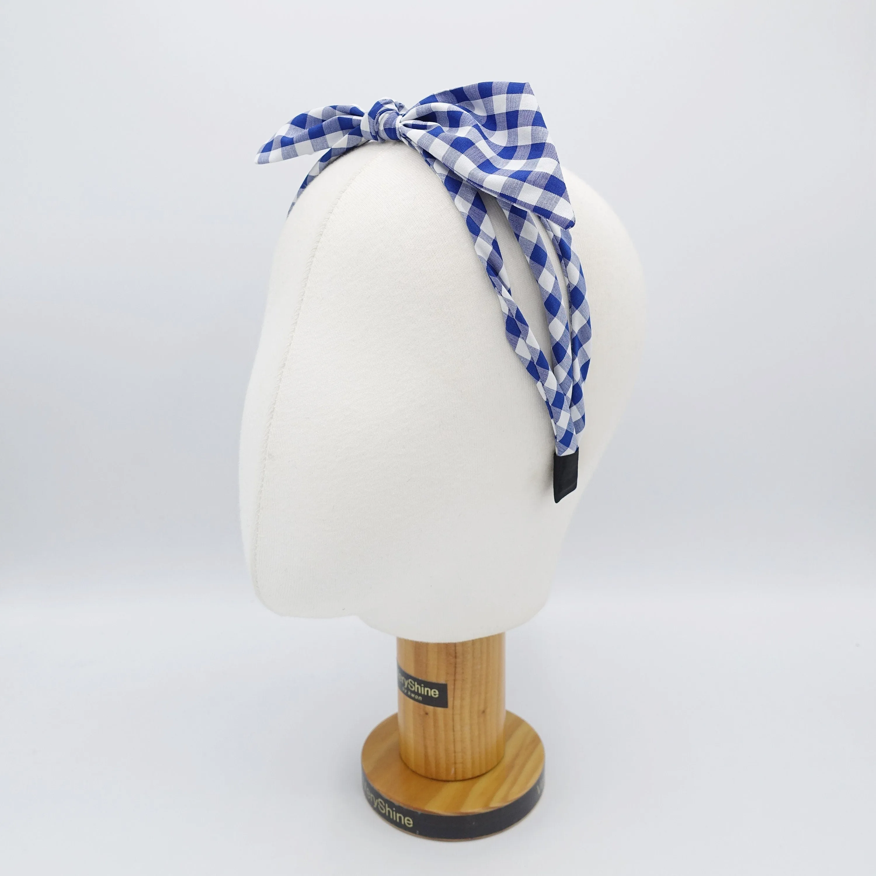 gingham check headband triple strand bow knot thin hairband women hair accessory