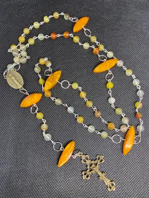 Glass Bead and Amber Rosary (0068)