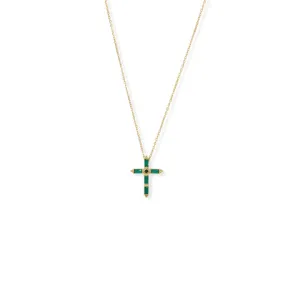 Gold Plated Green CZ Cross Pendant