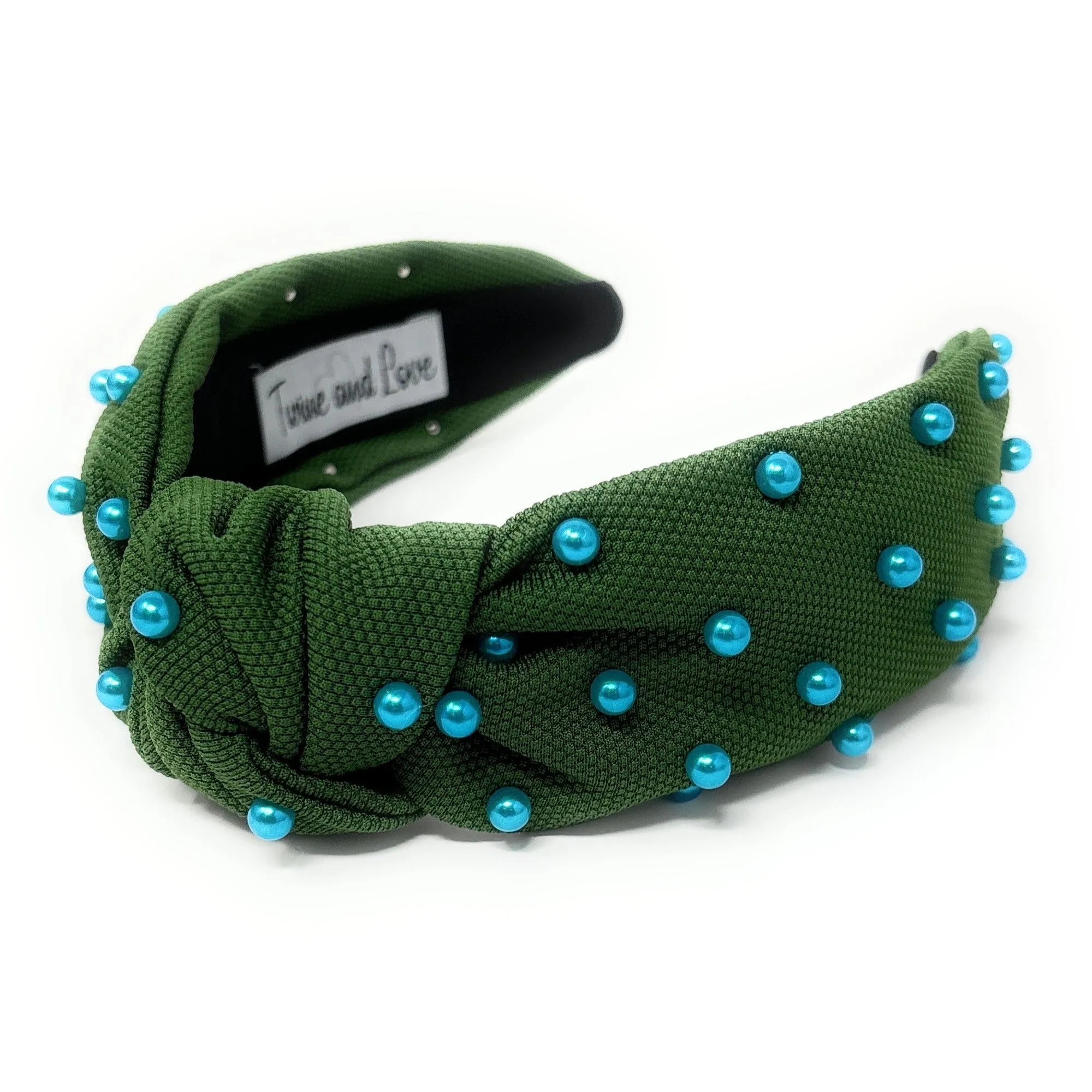 Green Blue Pearl Knot Headband