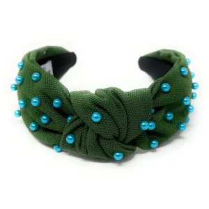 Green Blue Pearl Knot Headband