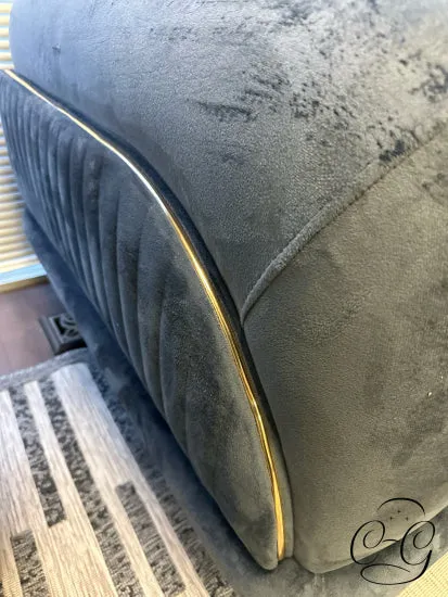 Grey Fabric Sofa W/Channel Tufted Back, Brass Plated Detailing/Hairpin Legs