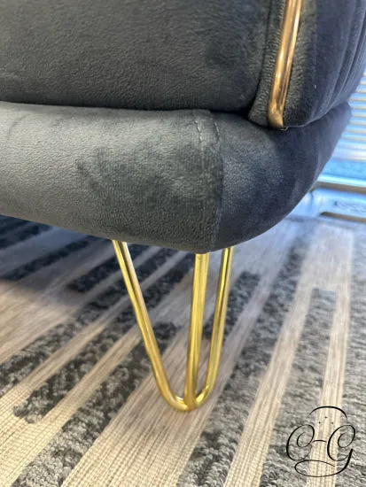 Grey Fabric Sofa W/Channel Tufted Back, Brass Plated Detailing/Hairpin Legs