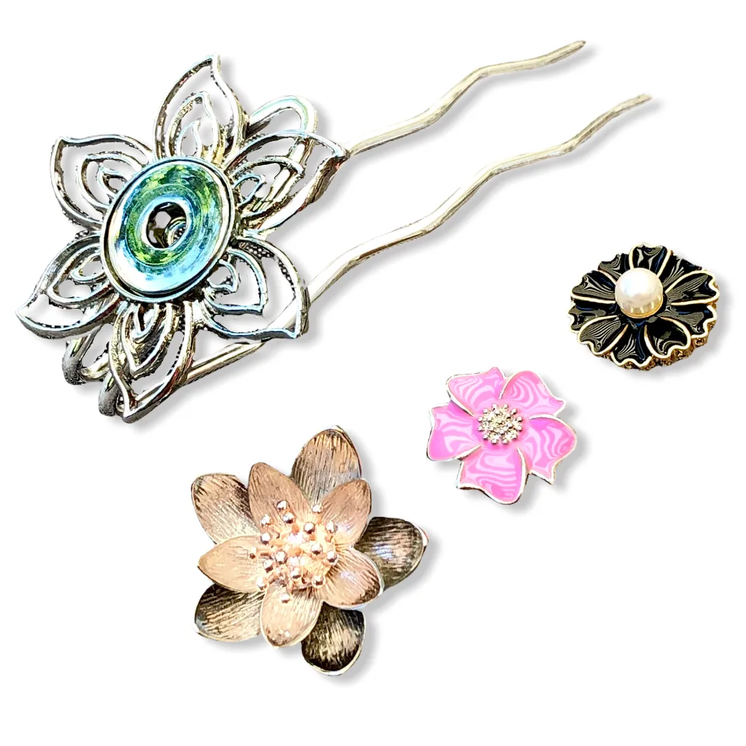 Hairfork Flower- Hairaccessories - Haarpin incl. 3 gratis buttons naar keuze
