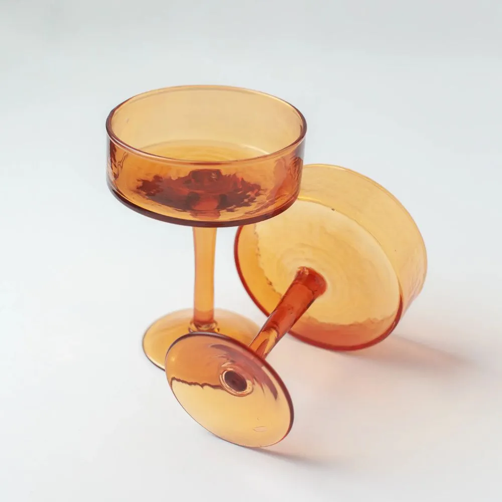 Hammered Coupe Cocktail Glass - Amber