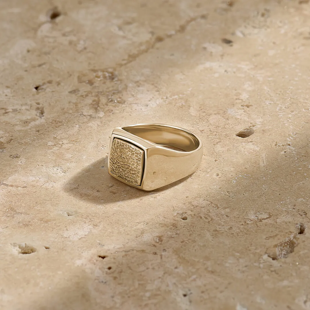 Hammered Square Signet Ring in Gold