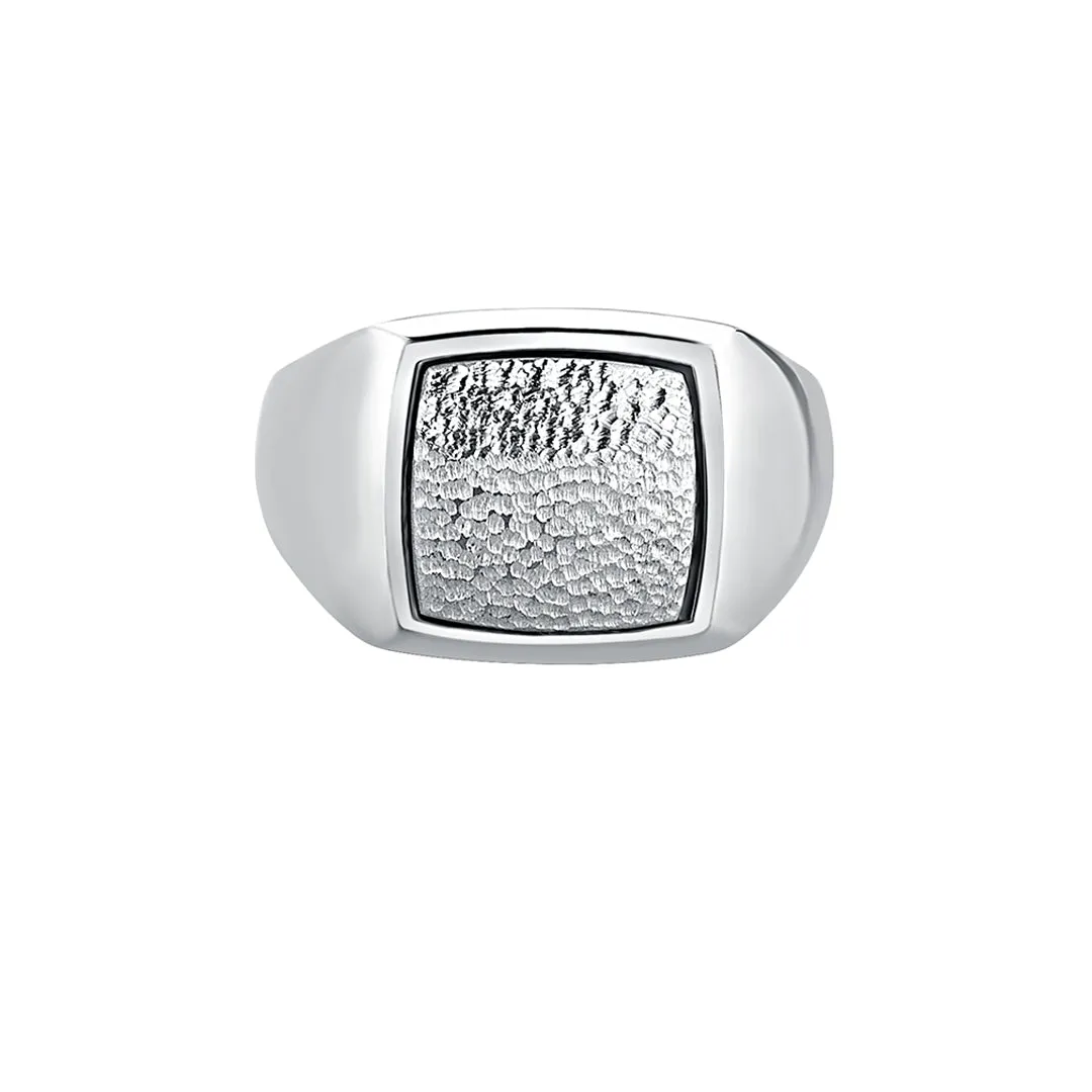Hammered Square Signet Ring in Silver