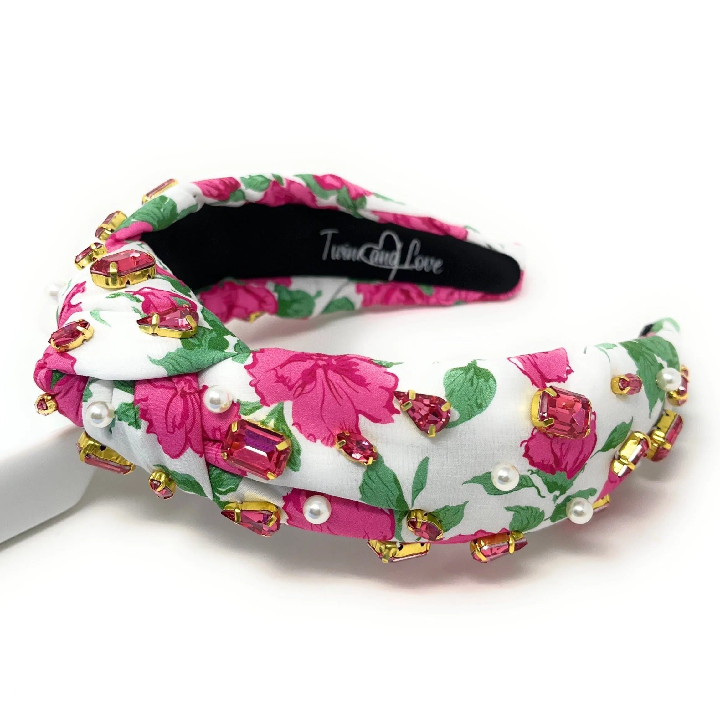 Hand Sewn Rose Jeweled Knot Headband