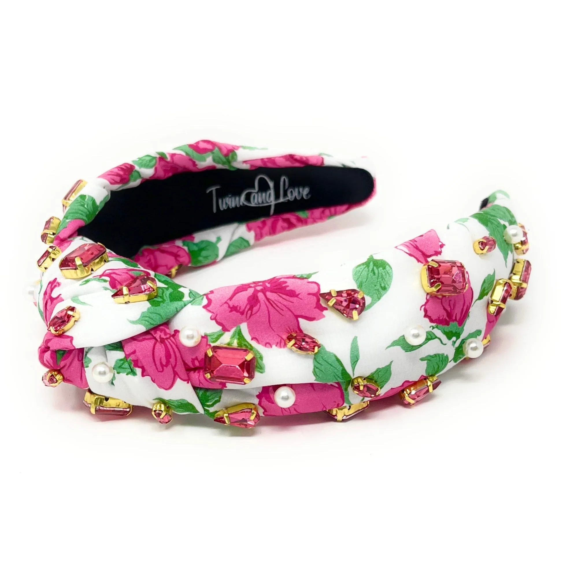 Hand Sewn Rose Jeweled Knot Headband