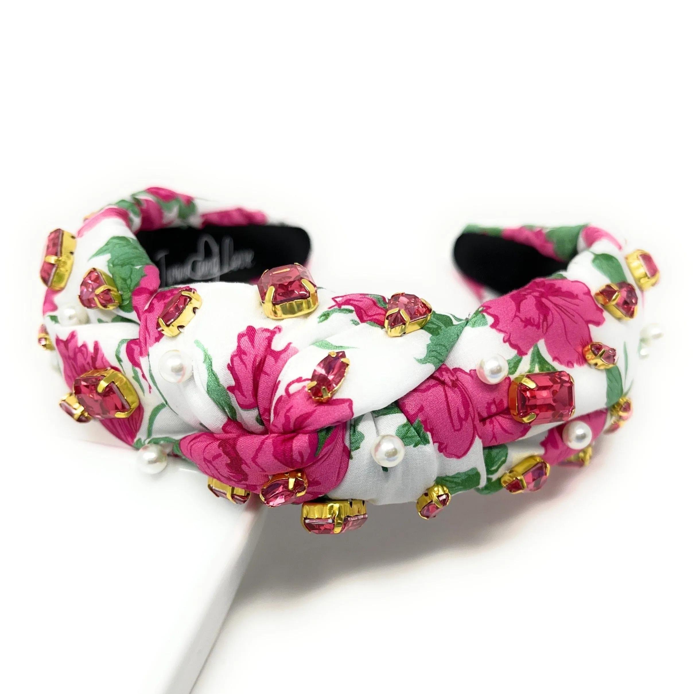 Hand Sewn Rose Jeweled Knot Headband