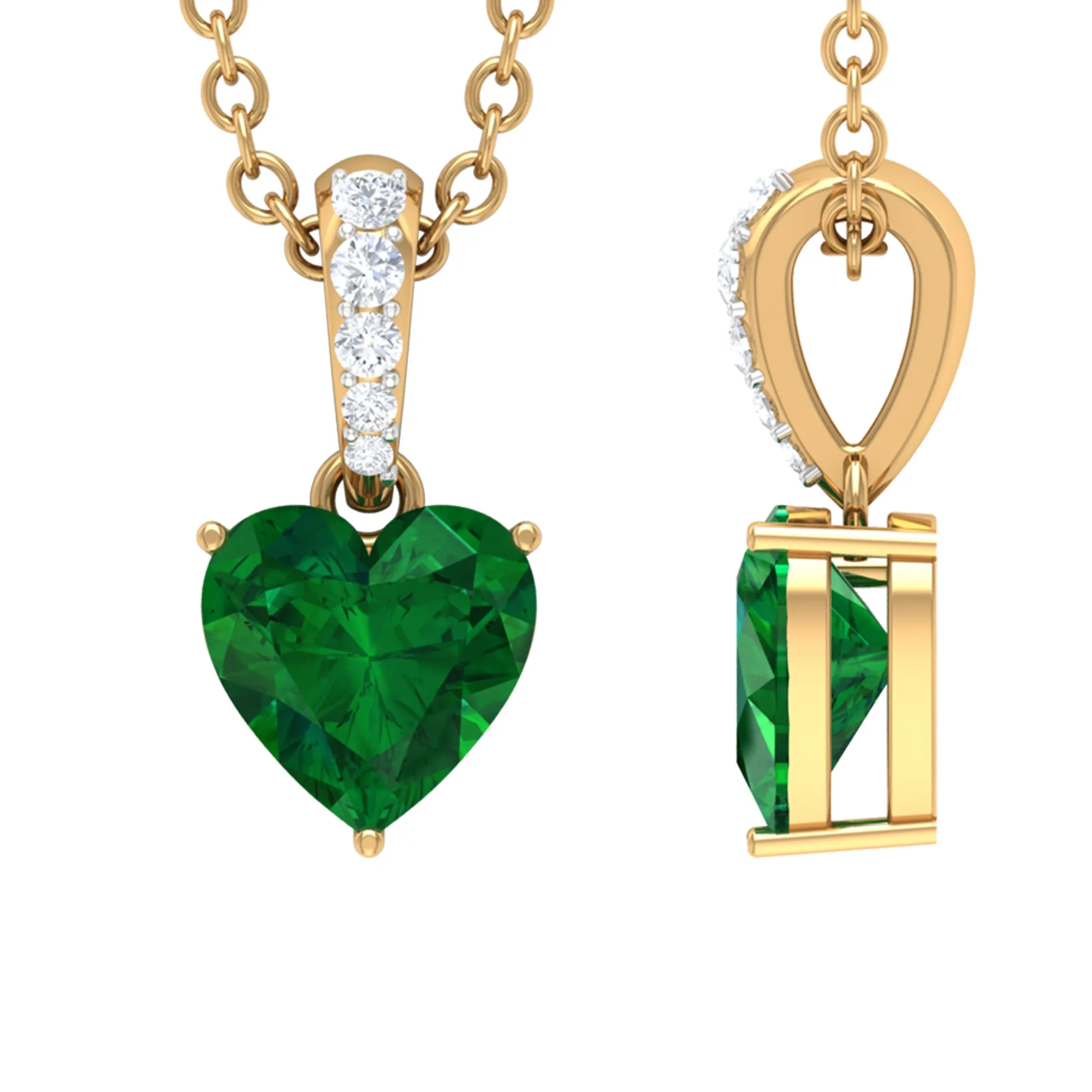 Heart Shape Emerald Pendant Necklace with Diamond Accent Bail