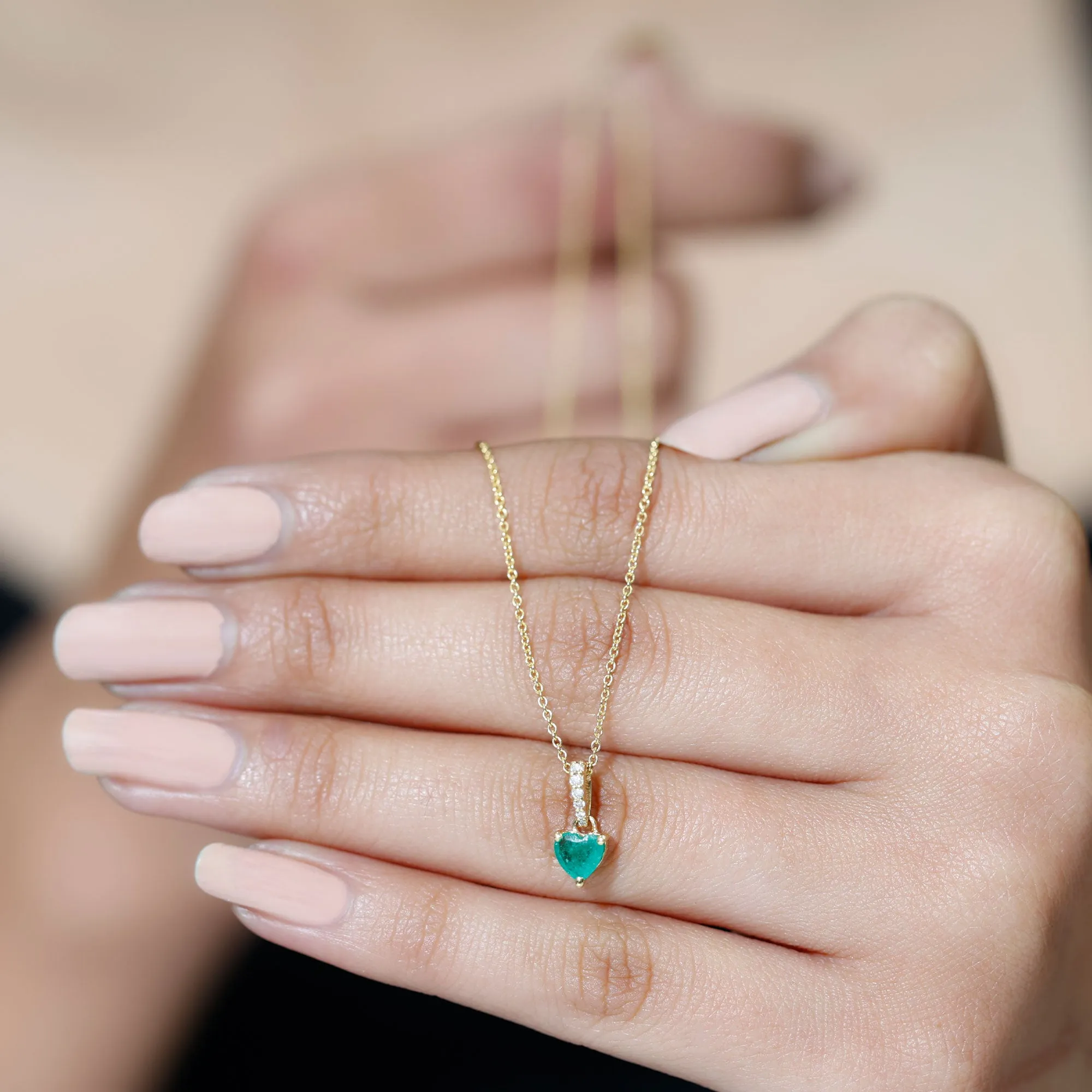 Heart Shape Emerald Pendant Necklace with Diamond Accent Bail