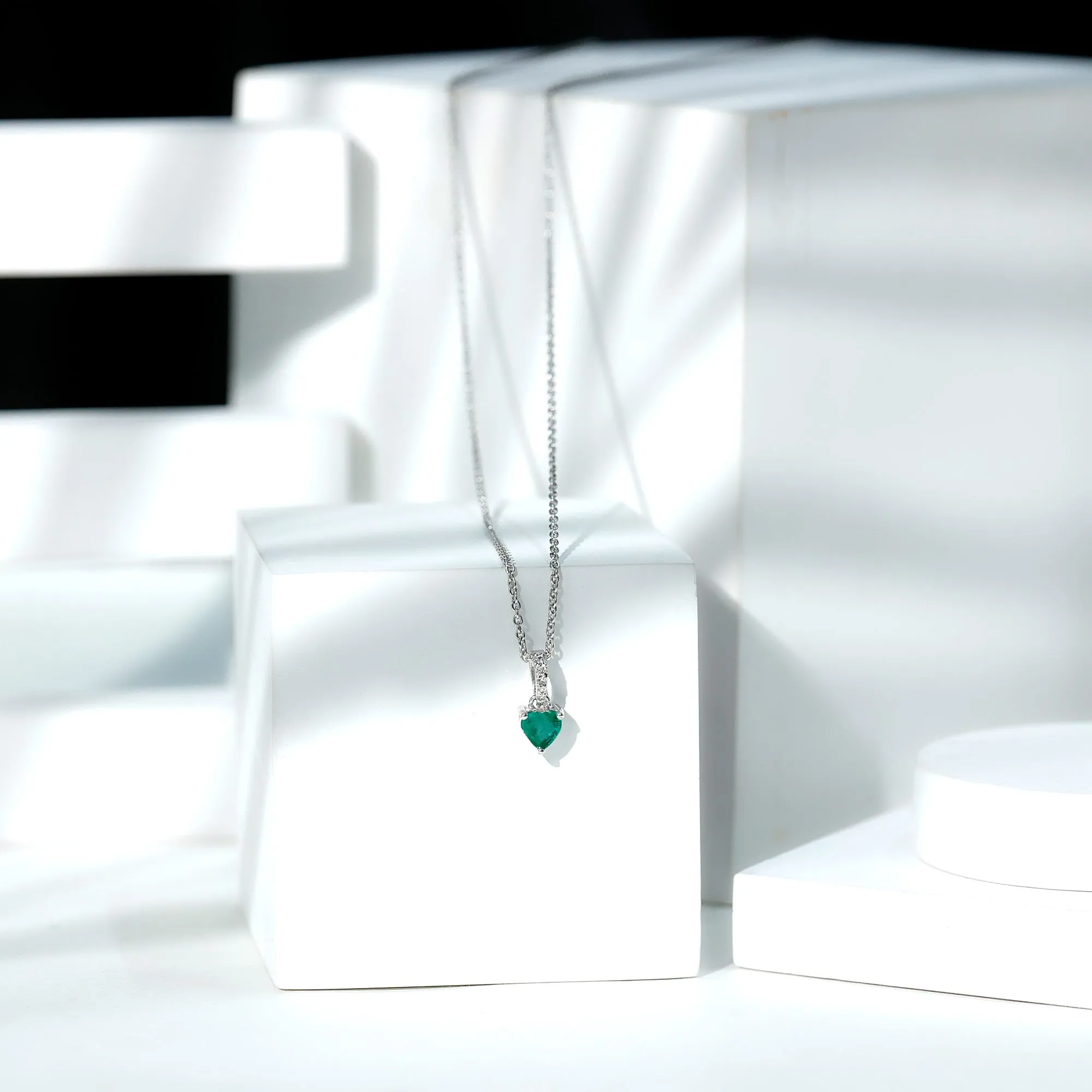 Heart Shape Emerald Pendant Necklace with Diamond Accent Bail