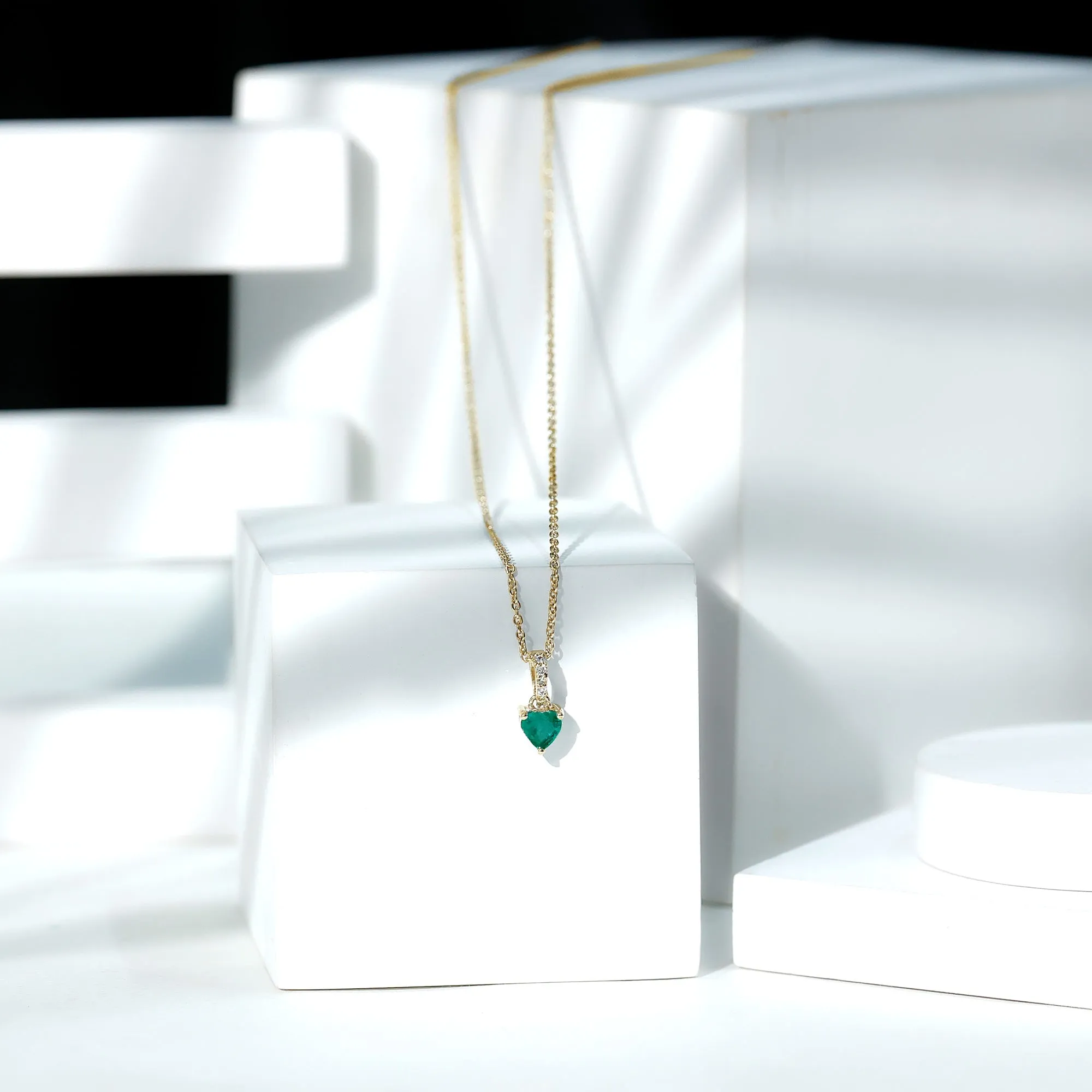 Heart Shape Emerald Pendant Necklace with Diamond Accent Bail