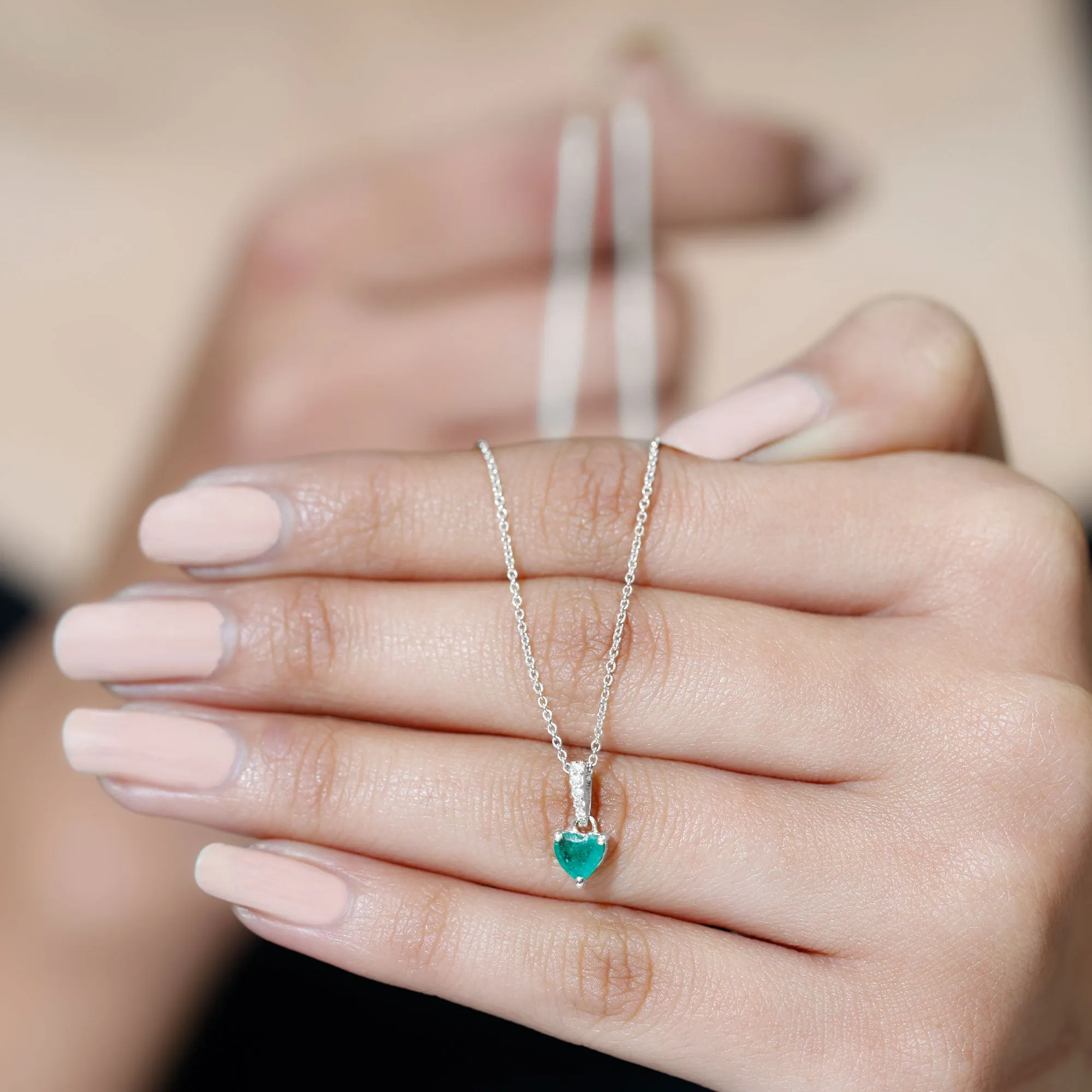 Heart Shape Emerald Pendant Necklace with Diamond Accent Bail