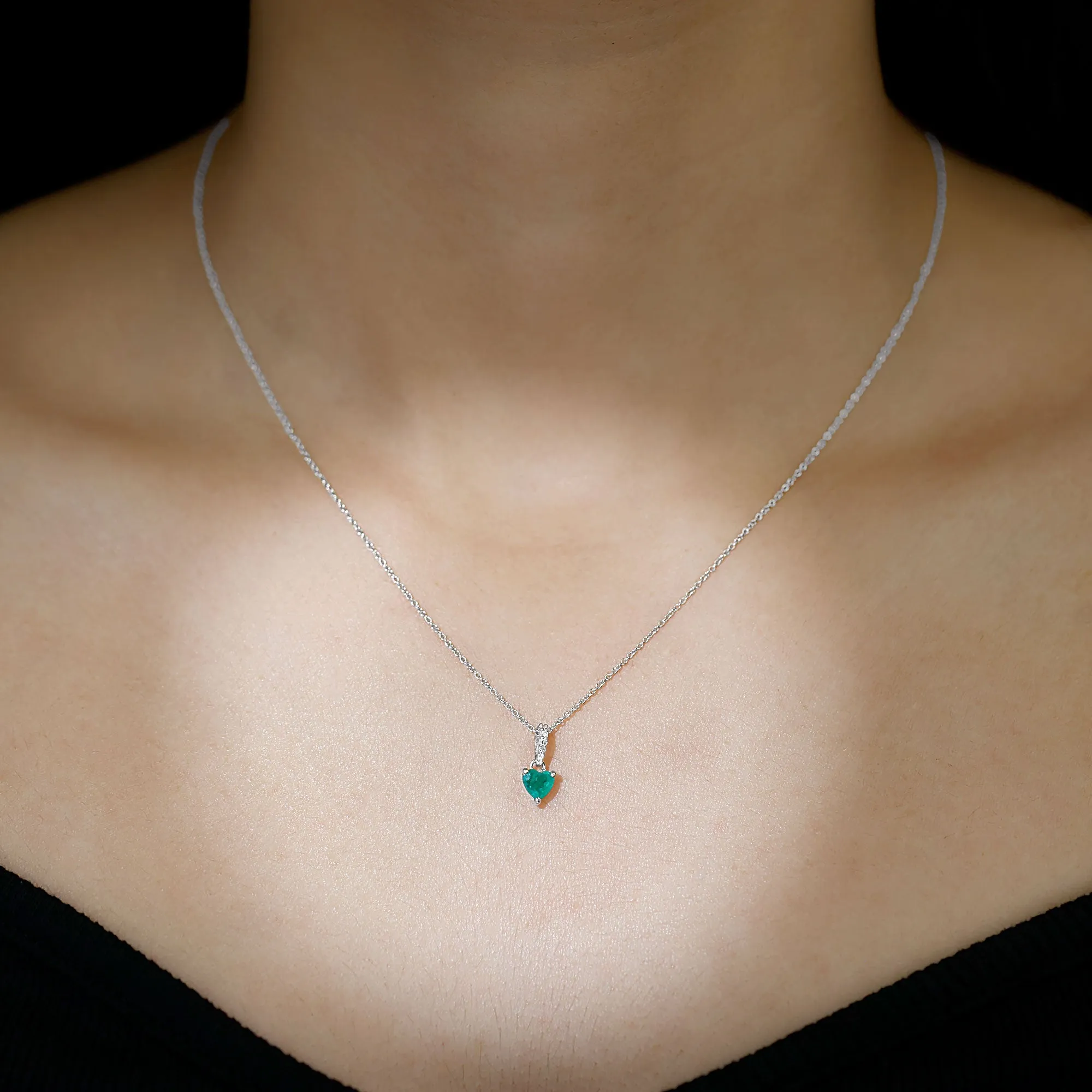 Heart Shape Emerald Pendant Necklace with Diamond Accent Bail
