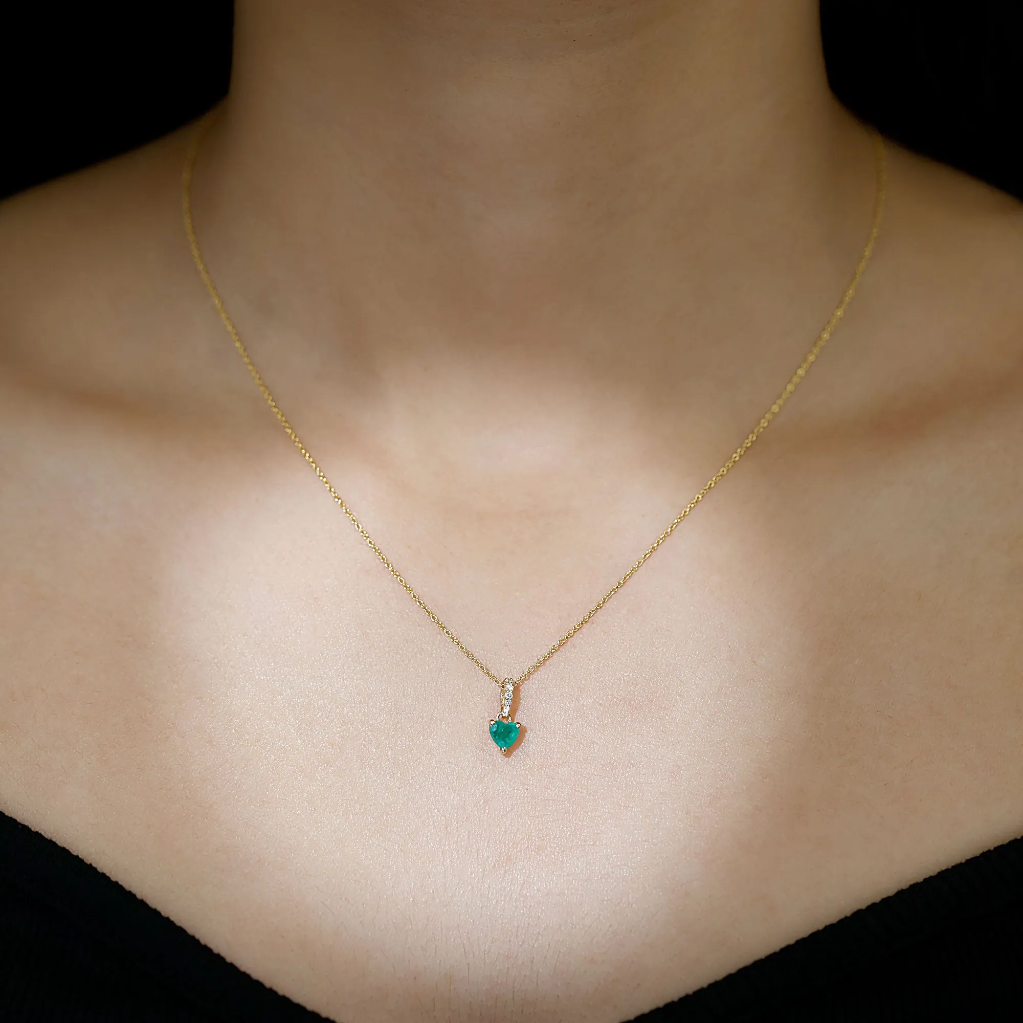 Heart Shape Emerald Pendant Necklace with Diamond Accent Bail