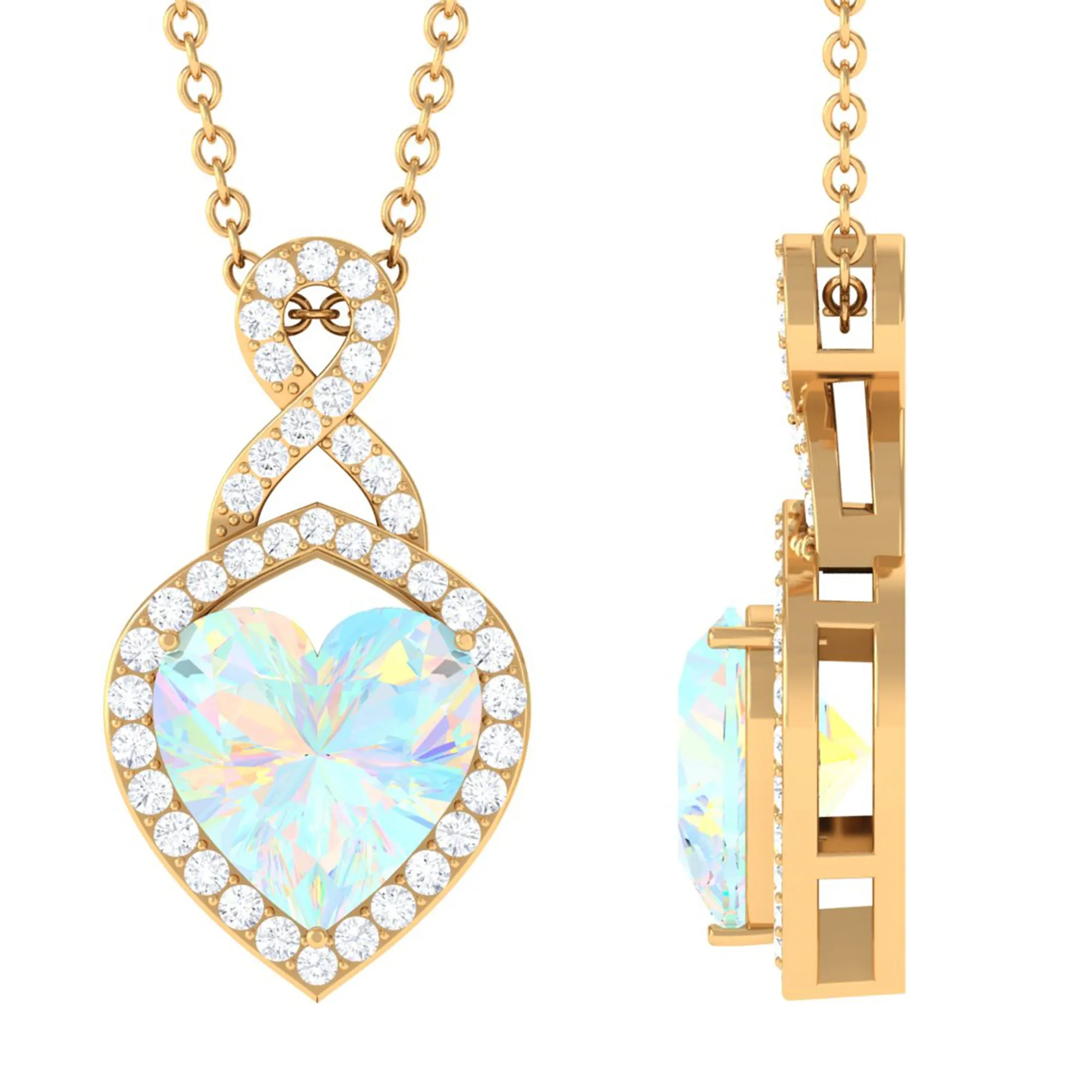 Heart Shape Ethiopian Opal Infinity Pendant with Moissanite Accent